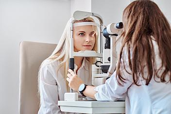 Women getting an eye exam