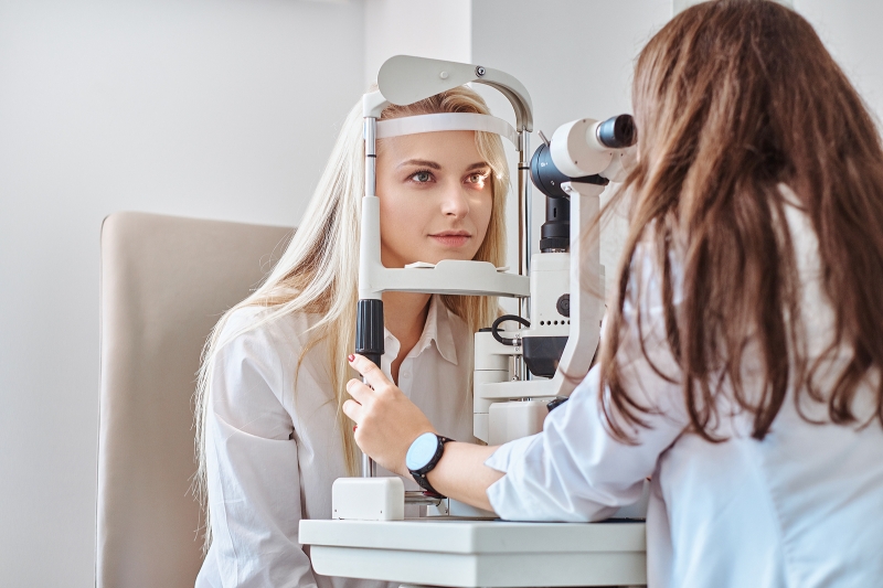 Women getting an eye exam